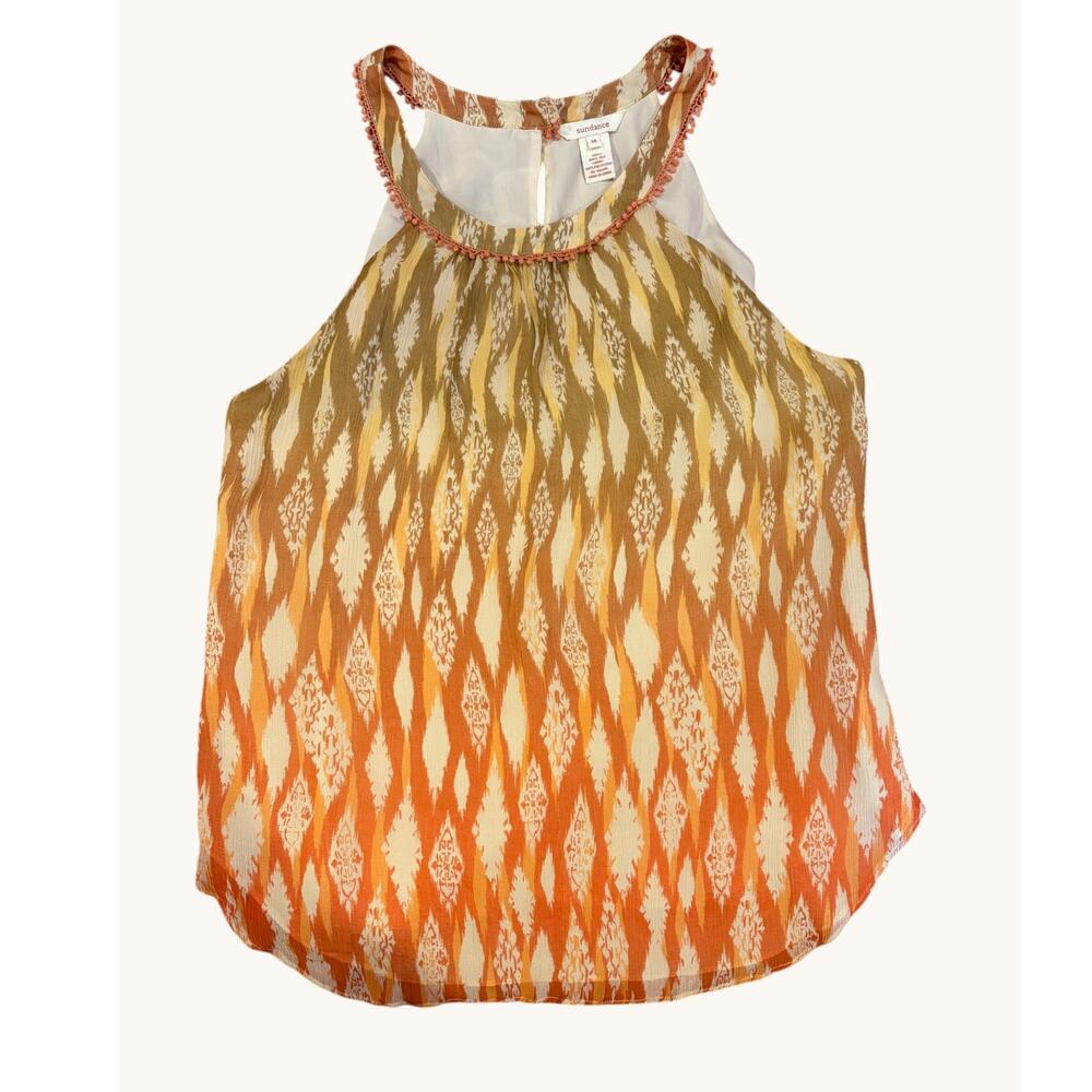 SUNDANCE Women's Tank Top Blouse Size 14 Orange 100% Silk Halter Boho